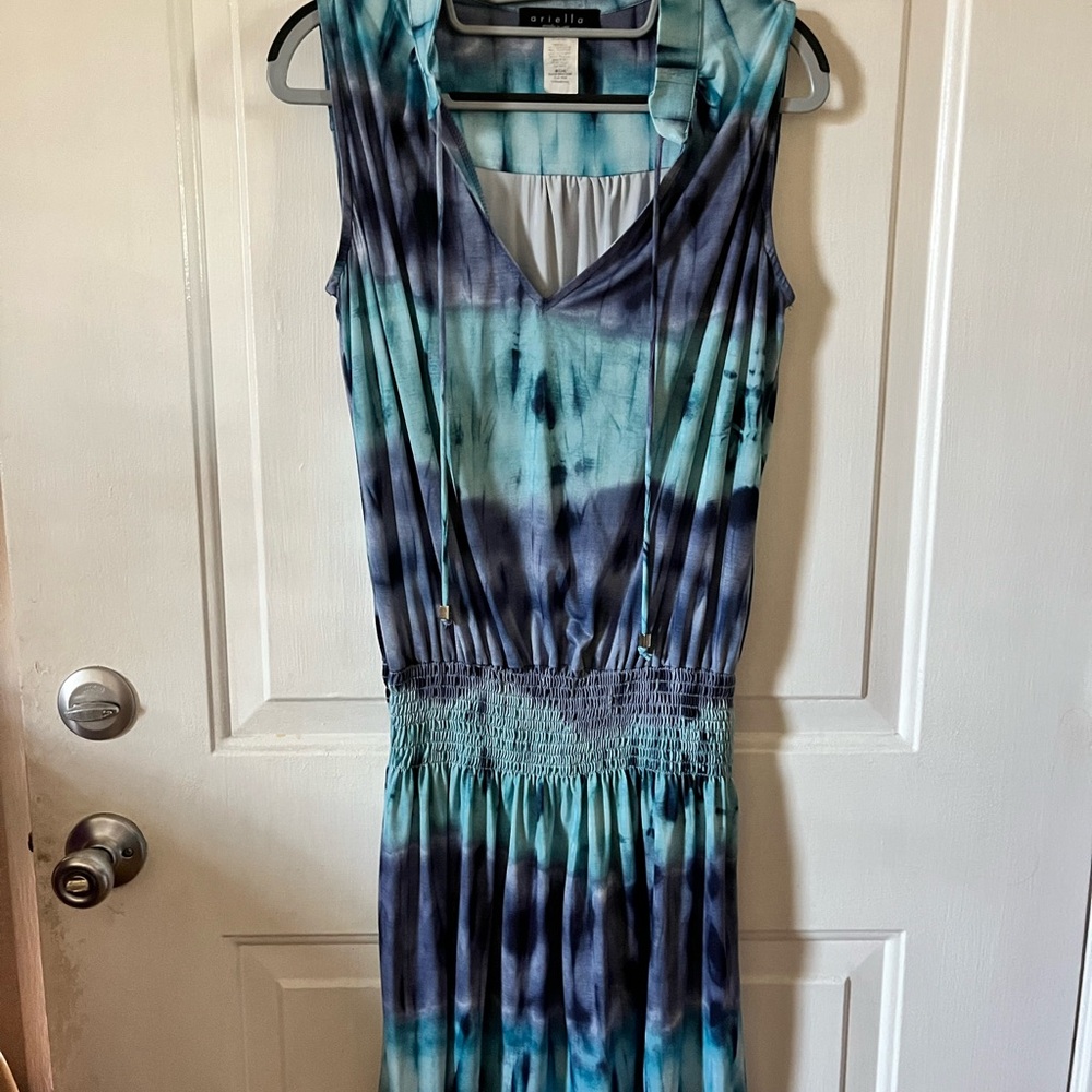 Ariella Blue and Purple Ruched Tiered Sundress Size M